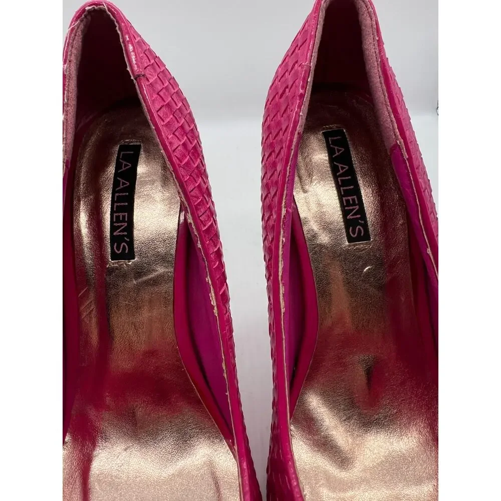 Fashion Platform Woven Basket‎ Weave Pink Stiletto Heels Size 8 LA Allen's